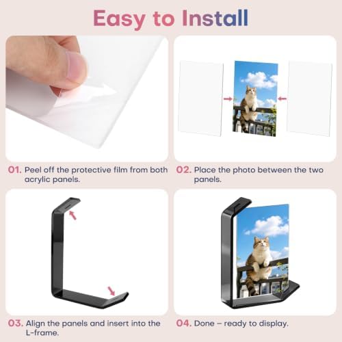 4x6inch L Shaped Acrylic Picture Frame, 2 Pack Double Sided Floating Photo Stand for Tabletop, Horizontal Vertical Display Holder Home Office Decor Family Wedding Anniversary, Black - Image 5