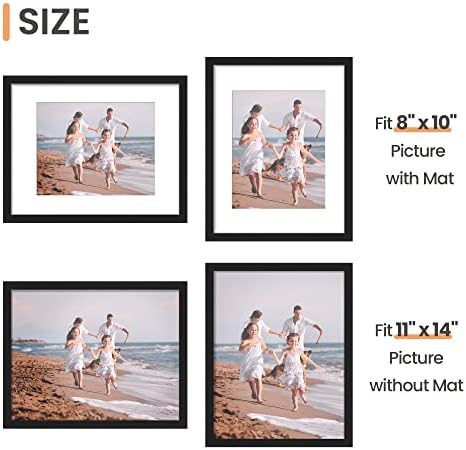 upsimples 11x14 Picture Frame Set of 10, Display Pictures 8x10 with Mat or 11x14 Without, Multi Photo Frames Collage for Wall Display, Black - Image 4