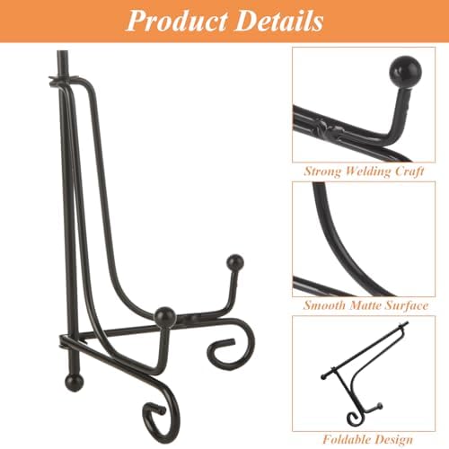 YAYODS 20 Pack Plate Stands for Display 4 Inch Black Iron Easel Stand Holder, Foldable Plate Picture Holder Display Stand for Photo Frames Decorative Books Arts - Image 3
