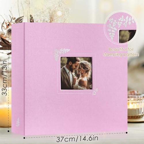 Lanpn 2 Packs Scrapbook Photo Album 12x12, Linen Window Design Cover Top Load 3 Ring Folder Binder Photo Book Photobook 12 x 12 inch with 30 Plastic Sleeves 60 Pages (Pink) - Image 2