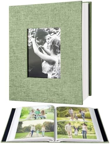 200-Pocket Photo Album 4x6 - Slip-In Picture Album with Linen Cover & Display Window, Vertical Photo Book for Wedding, Family, Baby, Anniversary & Vacation Memories (Holds 200 Photos) by HenPisen