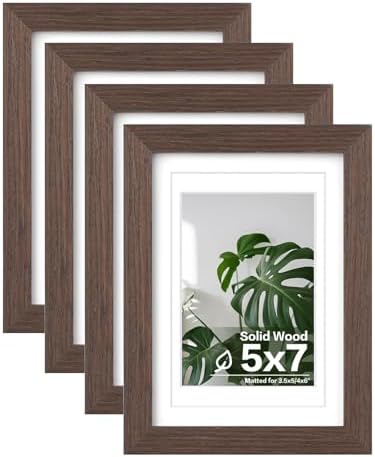 Egofine 5x7 Picture Frames Set of 4, Made of Solid Wood Covered by Plexiglass 3.5x5 and 4x6 with Mat or 5x7 without Mat, for Table Top Display and Wall Mounting Photo Frame Brown by Egofine
