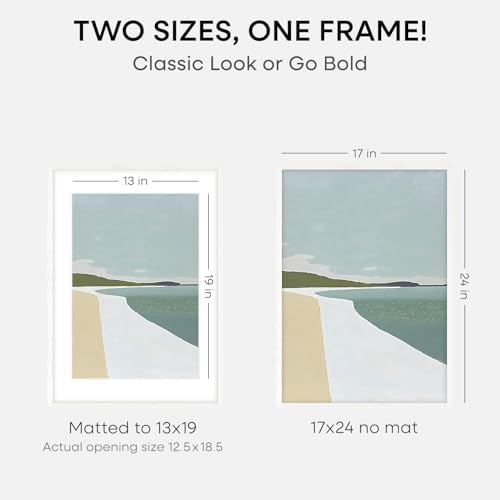 Homeforia 17x24 White Oak Picture Frame, High-End Wood, 13x19 Mat, Glass - Image 2
