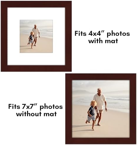Americanflat 7x7 Picture Frame 5-Pack - Matted to 4x4 - Mahogany - Image 4