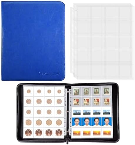BYSTER Coin Collection Book, 30 Pack 600 Pockets Coin Sleeves, Faux Leather Coin Collection Holder Album, Coin Collection Organizer Storage Box Case (Coin Flips Not Included), Blue by BYSTER