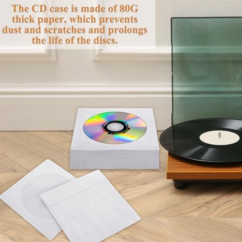 1000PCS White Paper CD Sleeves, DVD Sleeves Envelope, CD Sleeves Envelope Holder with Window Cut Out and Flap, 80g - Image 4