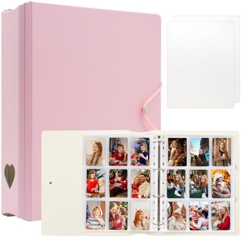 A4 Kpop Photocard Binder, 4 Ring Binder Photo Album for Fujifilm Instax Mini Camera Polaroid Printer Photo Film, 2x3 inch Kpop Photocard Holder Book with 25 Pages 9 Pocket (Pink) by Ablus