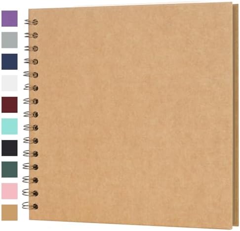 Scrapbook Album 8x8 Inches 40 Pages Hardcover Kraft Paper Brown by Bonyomor