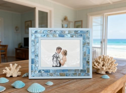 5x7 Mother of Pearl Picture Frame Beach, Blue Grey, 1pc - Image 5