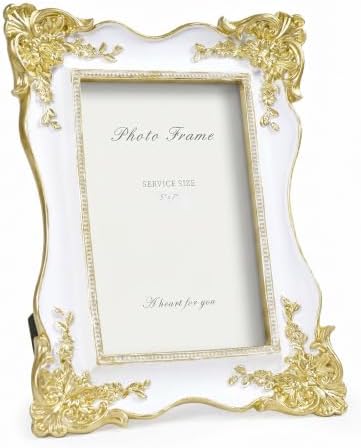 Cuspin 5x7 White and Gold Picture Frame, Vintage Ornate Decorative Frames by Cuspin