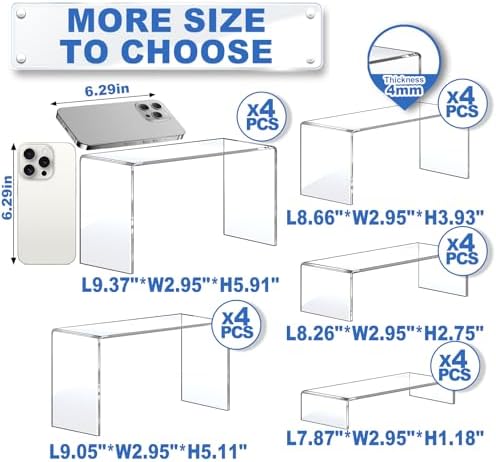 Aheroi Acrylic Risers Display Stands, Acrylic Stands for Display 20Pcs 4Set - Image 2