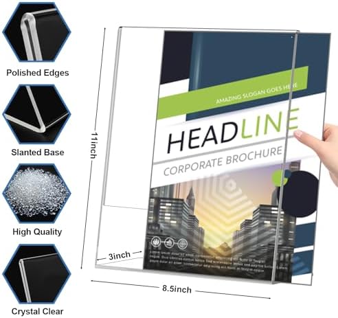 Acrylic Sign Holder 8.5x11 Inches, 10 Pack Clear Plastic Table Flyer Display Stand, L-Shape Vertical Menu Paper Holder Stand, Clear Picture Photo Flyer Display Stand for Restaurants, Store Fair,Office - Image 3