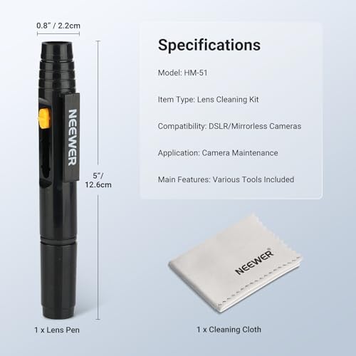 NEEWER 2 in 1 Camera Lens Cleaning Accessories Kit for Electronics, Phones, Tablets, Laptops, 1x Double Head Lens Brush Pen + 1x Cleaning Cloth, HM-51 - Image 7