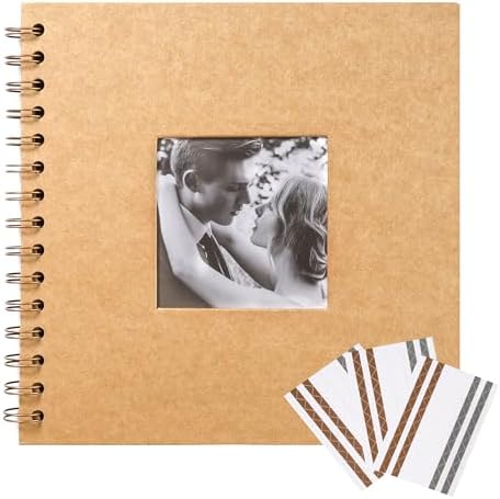 Scrapbook 8 x 8 Inch DIY Square Photo Window + 3 Corner Stickers, Photo Album Hardcover Kraft Paper Brown 20 Sheets/ 40 Pages by MEMOTORScrapbookPhotoAlbum