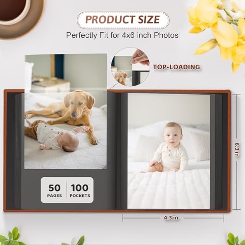 Popotop 4x6 Photo Album Holds 100 Pictures, Vegan Leather Hardcover - Image 3