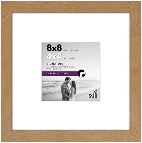 Americanflat 8x8 Picture Frame with Shatter-Resistant Glass - Use as 4x4 Frame with Mat or Display 8x8 Photo Without Mat - Signature Collection - Square Frames for Tabletop and Wall - Dark Oak by Americanflat