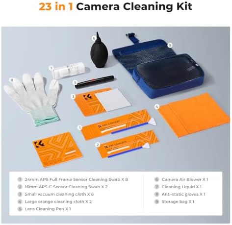 K&F Concept Professional Camera Cleaning Kit - Sensor Cleaner, APS-C & Full-Frame Swabs, Air Blower, Lens Brush, Gloves, Lens Cloths, Carry Case, Lens Cleaning Kit for FF DSLR & Mirrorless Cameras - Image 2