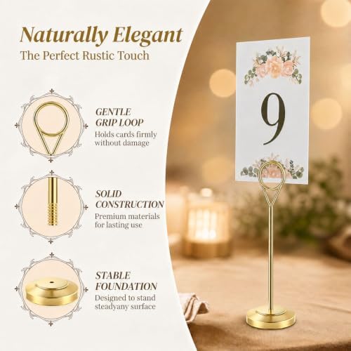 Radezon 12 Pcs Gold Table Number Holders, 6 Inch Tall Place Card Holders for Table, Sturdy Photo Picture Holders with Anti-Tip Base for Wedding Reception, Party, and Event Centerpiece - Image 3