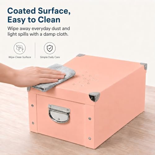 GUOZI Collapsible Storage Box, Decorative Memory Box with Lid & Metal Reinforced Corners, Cardboard File Bin with Handles, Organizer Gift Box for Keepsake Toy Photos Office Nursery Wardrobe Bookshelf - Image 4