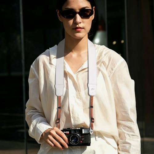 Padwa Lifestyle Milky White Leather Camera Strap - 1.5" Soft Full Grain Cowhide Camera Straps for Photographers, Soft Suede Fabric Padded Leather Strap with Quick Release fits All Cameras - Image 2