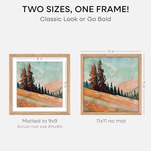 Homeforia 11x11 Natural Oak Picture Frame, High-End Wood, 9x9 Mat, Glass - Image 2
