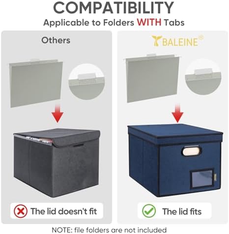 BALEINE File Organizer Box with Lid, Collapsible Hanging File Storage Box - Image 4