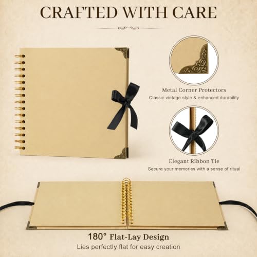 Scrapbook Photo Album 12"x12" 50-Sheet 100 Pages Kraft Paper Ribbon Closure - Image 4