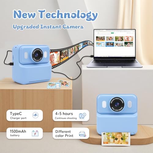 Kids Instant Print Camera,32GB Card, Dual Lens 1080P HD Video Camera for Boys Girls, Thermal Print Toy Camera, 16X Zoom, 2.4" IPS Screen, Puzzle Games, Christmas Birthday Gift for Kids 3-12(Blue) - Image 6