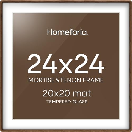 Homeforia 24x24 Mortise&Tenon Walnut Picture Frame, 20x20 Mat, Glass by Homeforia