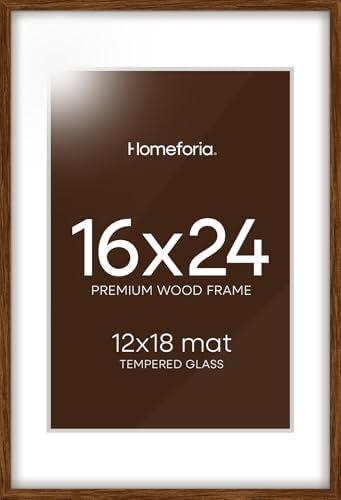 Homeforia 16x24 Brown Oak Picture Frame, High-End Wood, 12x18 Mat, Glass by Homeforia