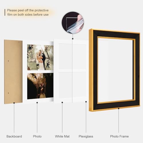 Suede 8.5x11 Picture Frame Display 2 Opening 5x7 Double Picture Frames Collage Wall or Tabletop Decor with Mat,Multi Photo Frame for Plexiglass,Wall Decor,1Pack,Black - Image 2