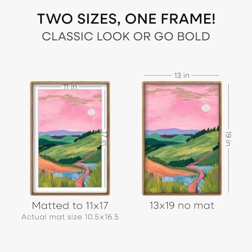 Homeforia 13x19 Mortise&Tenon Natural Oak Picture Frame, 11x17 Mat, Glass - Image 3