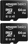Amazon Basics microSDXC Memory Card with Full Size Adapter, A2, U3, Read Speed up to 100 MB/s, 64GB, Black (2pack) by AmazonBasics