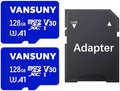 Vansuny Micro SD Card 128GB 2 Pack microSDXC Memory Card with SD Adapter A1 App Performance V30 4K Video Recording C10 U3 Micro SD for Phone, Security Camera, Dash Cam, Action Camera by VANSUNY