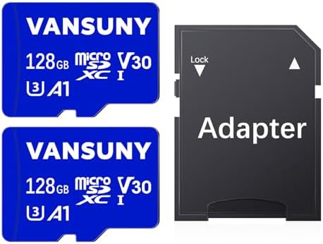 Vansuny Micro SD Card 128GB 2 Pack microSDXC Memory Card with SD Adapter A1 App Performance V30 4K Video Recording C10 U3 Micro SD for Phone, Security Camera, Dash Cam, Action Camera by VANSUNY