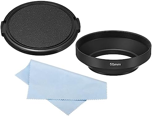 PATIKIL 55mm Lens Hood, Wide Angle Matte Surface Anti-Reflective Inside Hood with Cap and Cleaning Cloth for Camera Lens, Black for Nikon, for Fujifilm, for Pentax, for Leica by PATIKIL