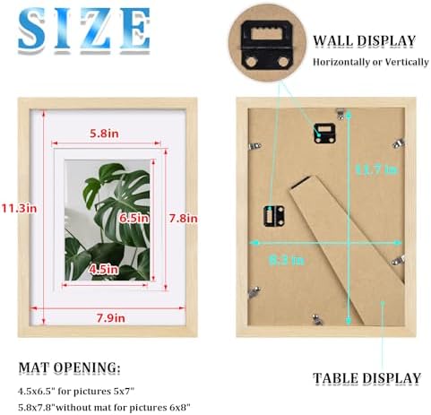 Egofine A4 Picture Frames Set of 4, Made of Solid Wood Covered by Plexiglass 5x7 and 6x8 with Mat or A4 without Mat, for Table Top Display and Wall Mounting Photo Frame Oak Wood - Image 4