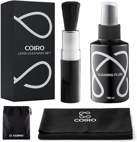 C Coiro Camera Lens Cleaning Kit 3in 1– Lens Cleaner Spray 100ml, Soft Brush & Microfiber Cloth – DSLR, Mirrorless Camera Cleaner Compatible for Canon, Nikon, Sony by CCoiro