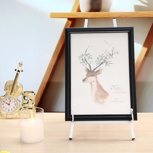 Leinuosen 1 Pcs Metal Easel Stand 16.5" H x 8.7" W x 4.3" D Table Top Easel Stand for Display Tripod Art Picture Mirror Modern Plate Holder for Display Book Photo Wedding Sign (White) - Image 6