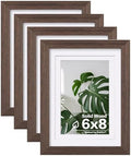 Egofine 6x8 Picture Frames Set of 4, Made of Solid Wood Covered by Plexiglass 4x6 and 5x7 with Mat or 6x8 without Mat, for Table Top Display and Wall Mounting Photo Frame Brown by Egofine