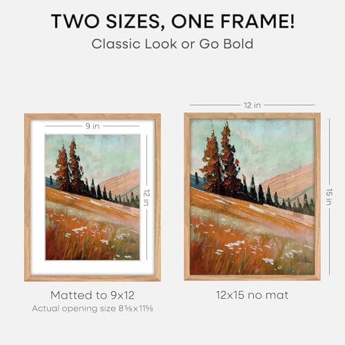 Homeforia 12x15 Natural Oak Picture Frame, High-End Wood, 9x12 Mat, Glass - Image 2