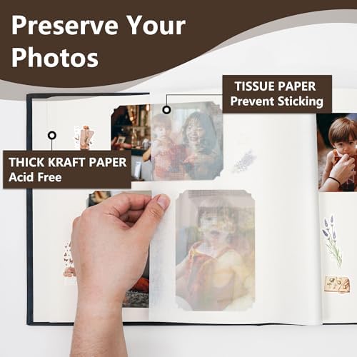 Vienrose Scrapbook Photo Album with Writing Space 12" x 12", Premium DIY Scrapbooking Albums with 100 Pages, Large Photos Book Faux Leather Cover for Wedding Family Baby Travel Graduation, Dark Brown - Image 3