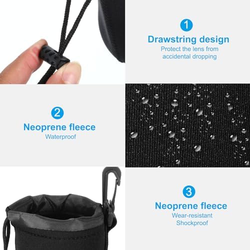 PATIKIL Camera Lens Bag, 4 Pcs 3" ID x 3.9" H Drawstring Lens Pouch with Thick Protective Neoprene, Lens Case for DSLR Camera Lens, Water Coffee Cups Black - Image 4