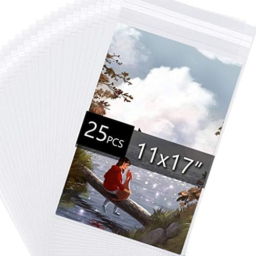 25 Pack Acid Free Crystal Sealed Clear Bags for 11x17 Art Prints, Photos by FallinginArt