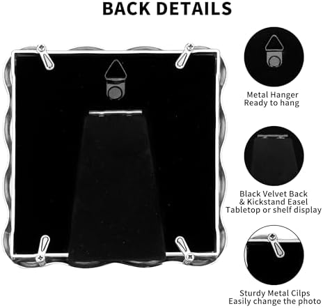High-End Silver 4x4'' Square Zinc Alloy Picture Frames,with Acid Free Mat for 3x3'',Unique Wave Design Picture Frame with Premium Soft Velvet & Backing for Tabletop or Home Decor - Image 6