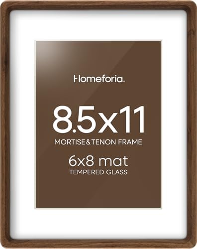 Homeforia 8.5x11 Mortise&Tenon Walnut Picture Frame, 6x8 Mat, Glass by Homeforia