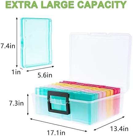 Photo Storage Box 5" x 7", 18 Inner Extra Large Photo Organizer Container, Plastic Craft Storage Box with Handle for Cards, Sticker, Seed, Scrapbooking, Craft, Classroom Supplies - Image 2