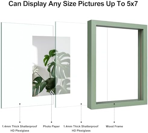 Egofine 5x7 Floating Frames Set of 2, Double Plexiglass Picture Frame, Made of Solid Wood Display Any Size Photo up to 5x7, Wall Mount or Tabletop Standing, Green - Image 3