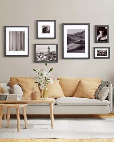 Egofine 6x8 Picture Frames Set of 4, Made of Solid Wood Covered by Plexiglass 4x6 and 5x7 with Mat or 6x8 without Mat, for Table Top Display and Wall Mounting Photo Frame Rustic Black - Image 6