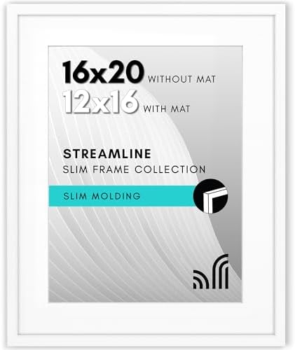Americanflat 16x20 Poster Frame - Matted to 12x16 - Slim Molding - White by Americanflat